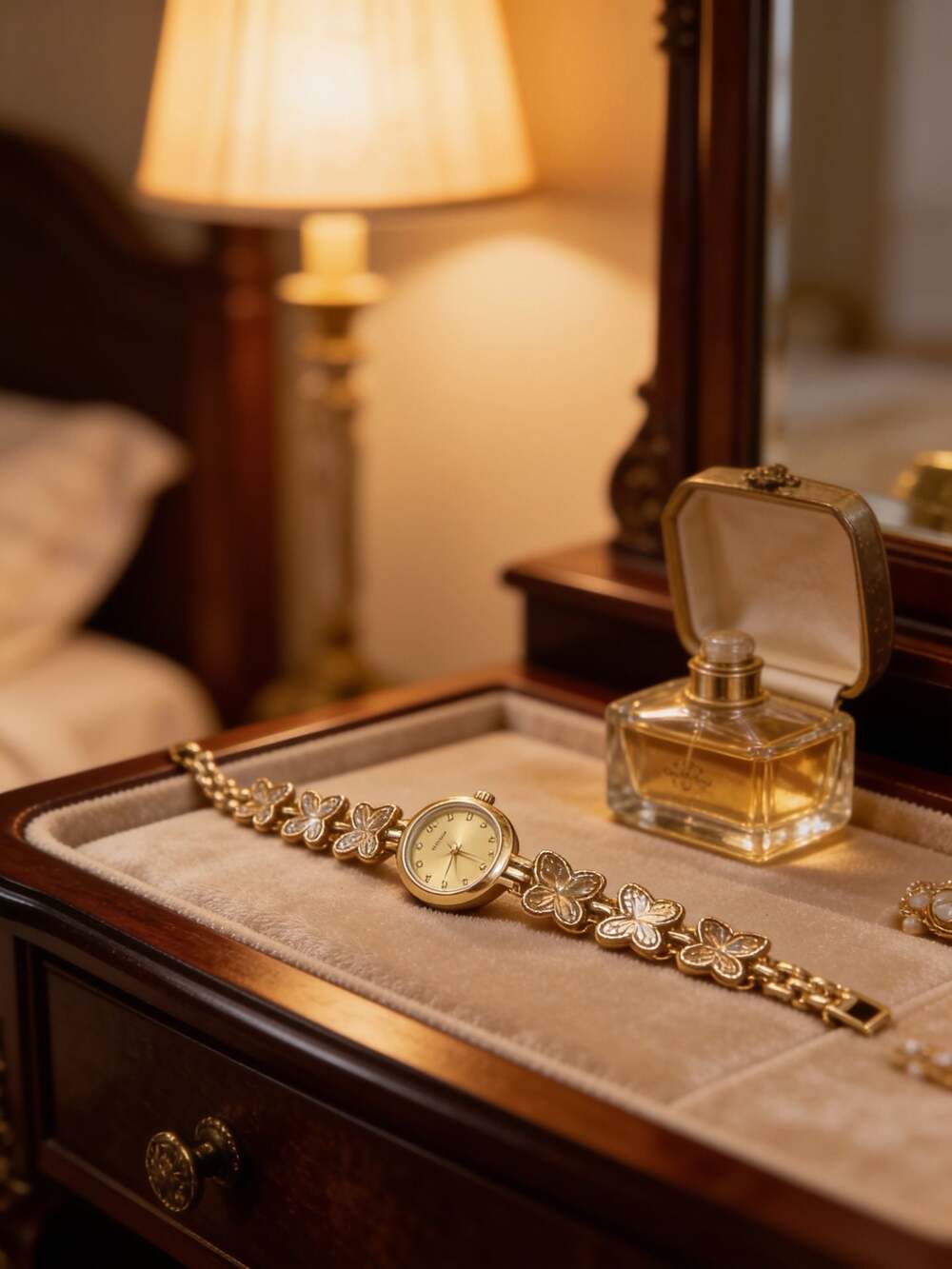 Quartz Gold Tone Butterfly Crystal Bracelet Women's Watch